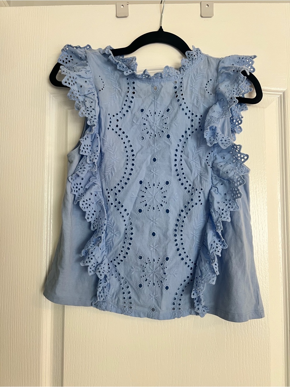 Mango - 100% cotton Light Blue Eyelet Ruffle Tank Top